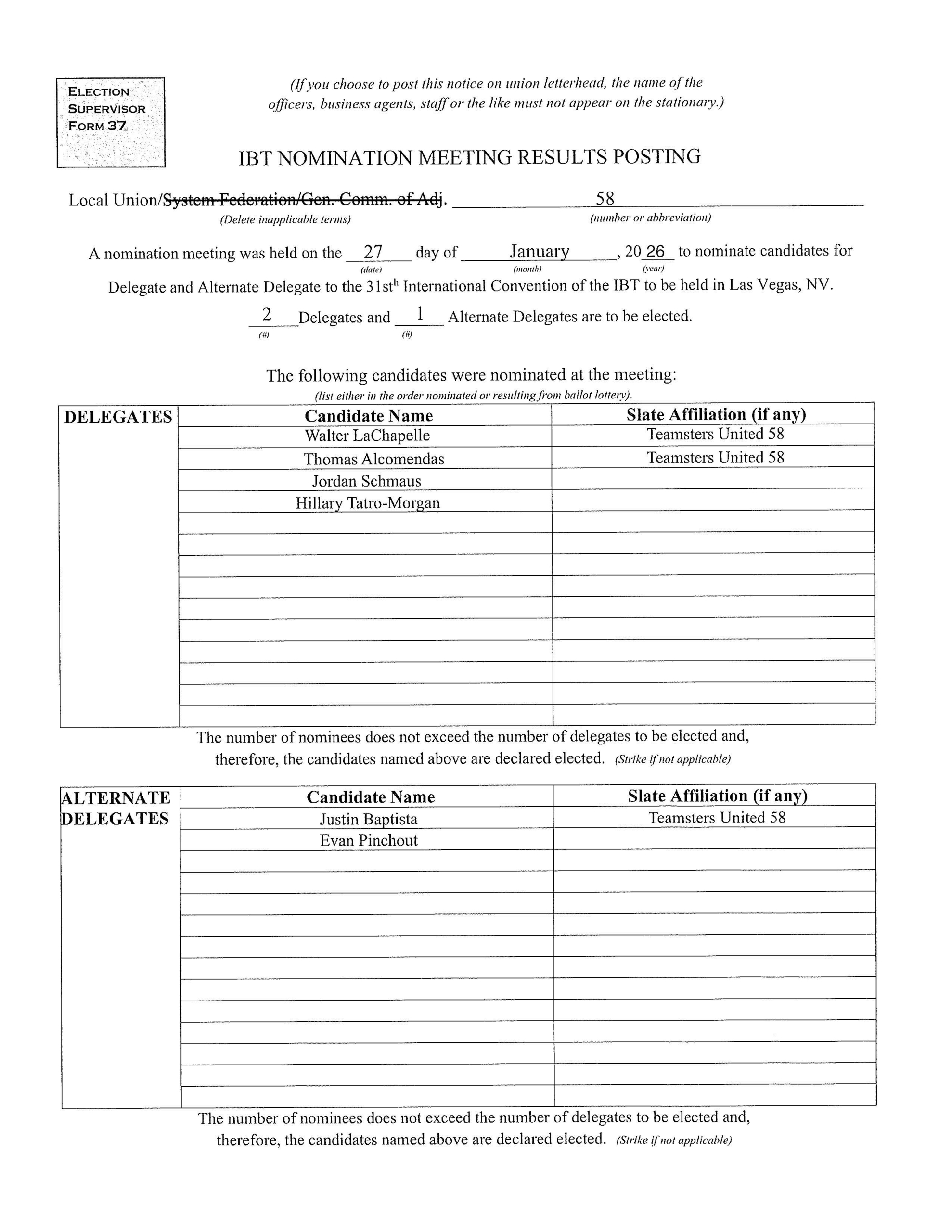 IBT Nomination Meeting Results Posting